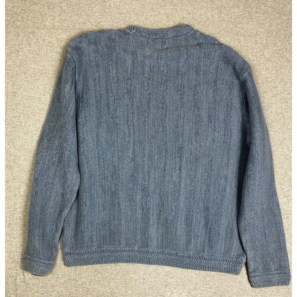Chaps Sweater Mens XL Blue Herringbone Knit Crewneck Crest Logo Pullover Classic